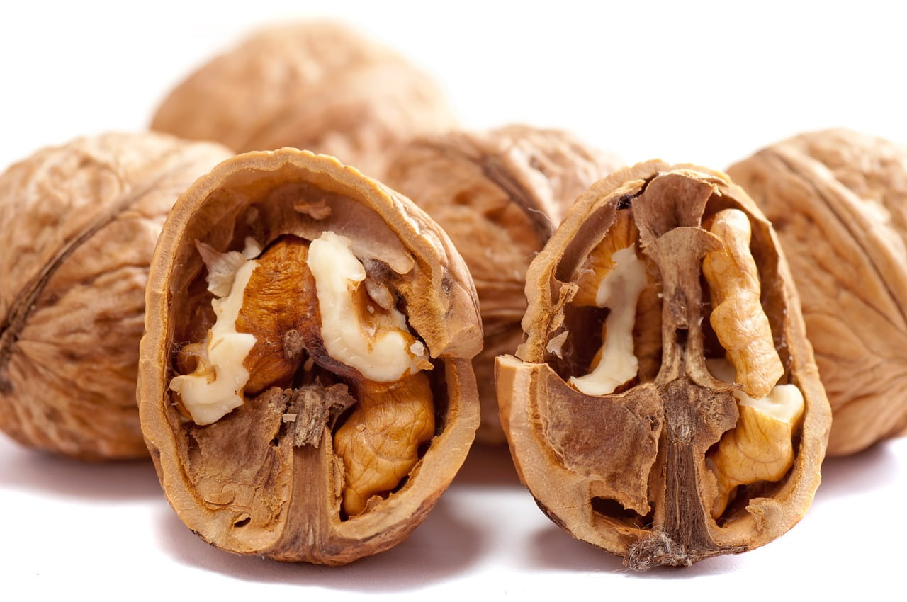 Cracked open walnut halves