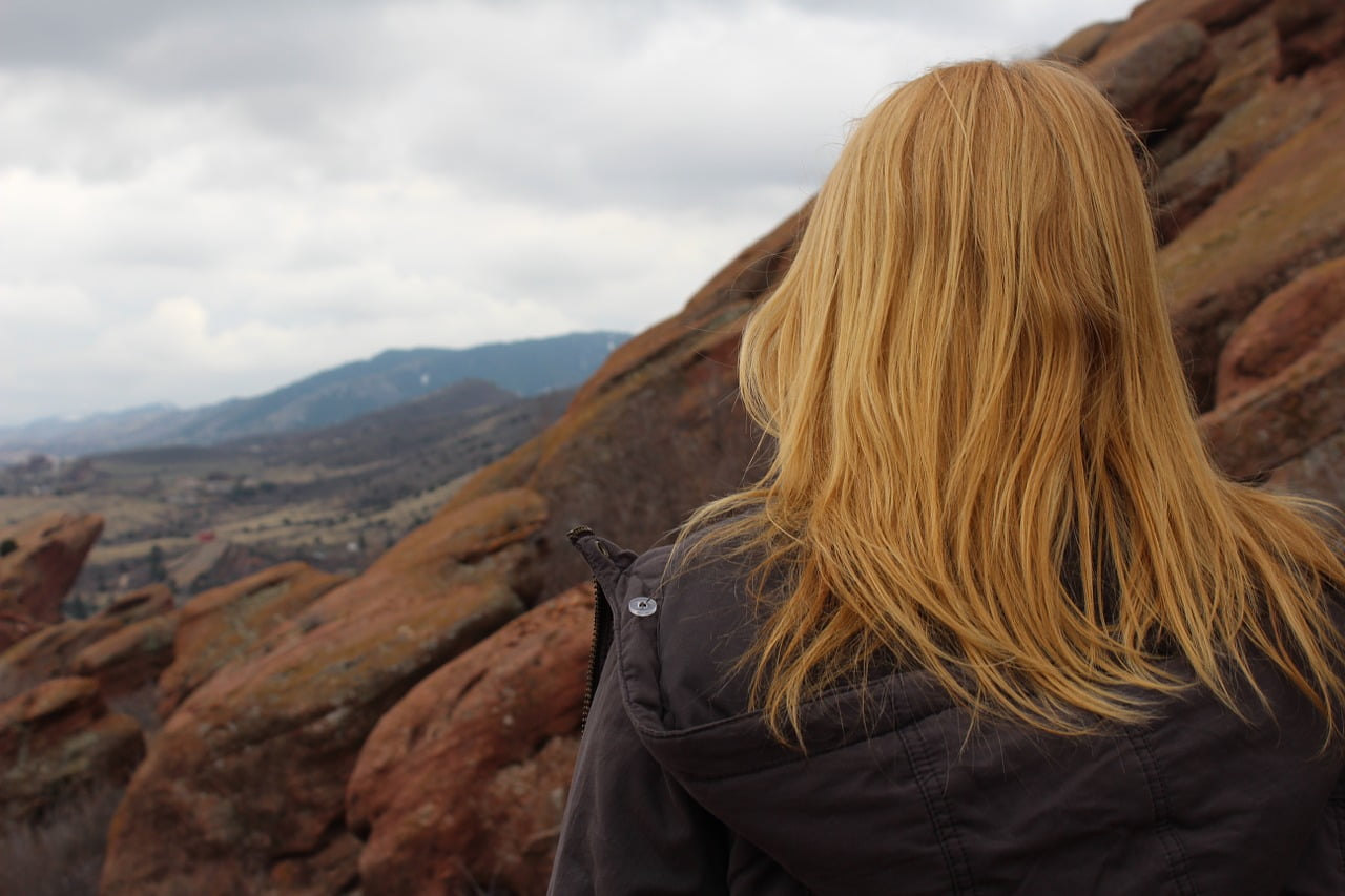 woman redhead hiking