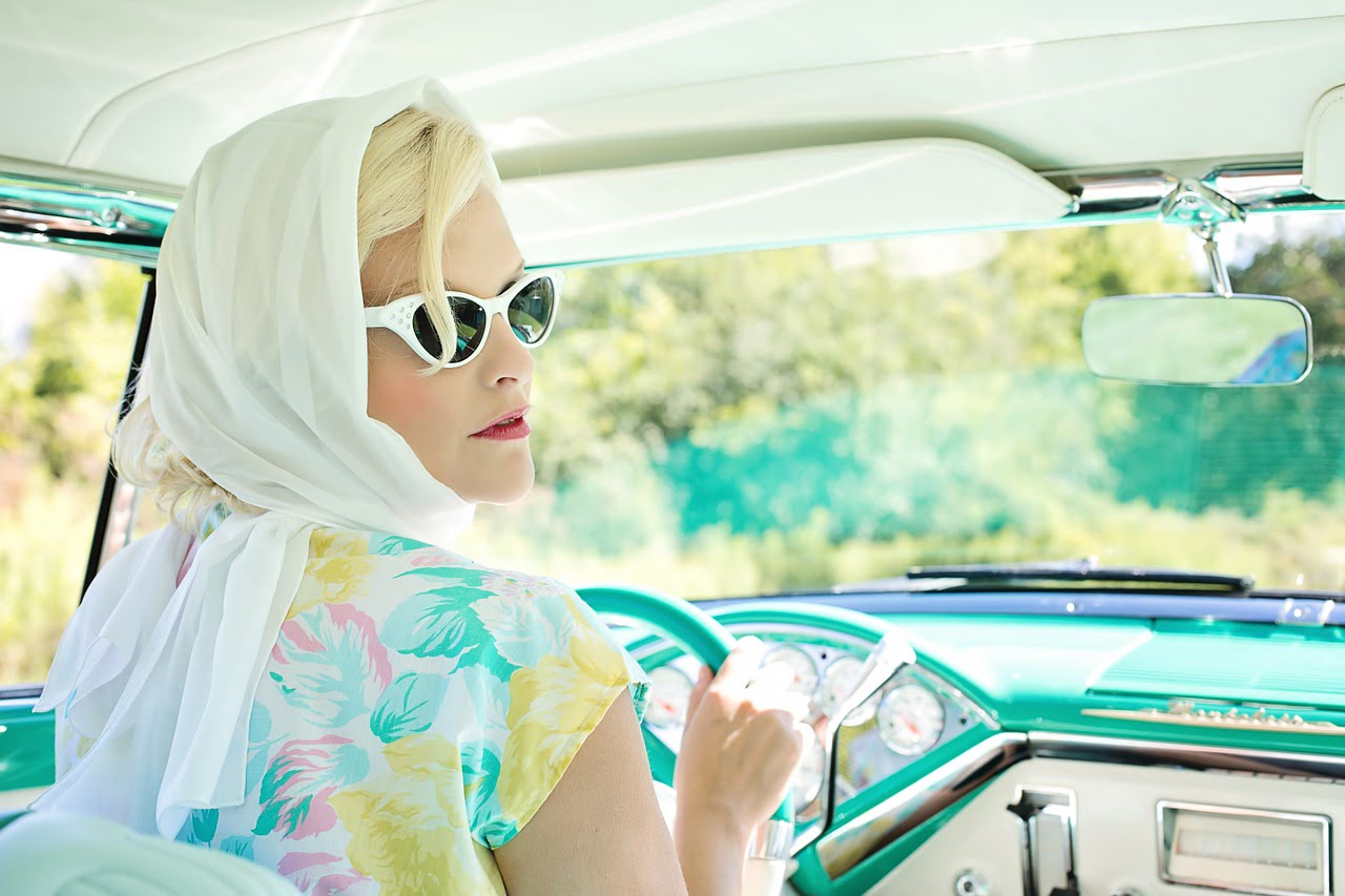 Woman driving car beautiful