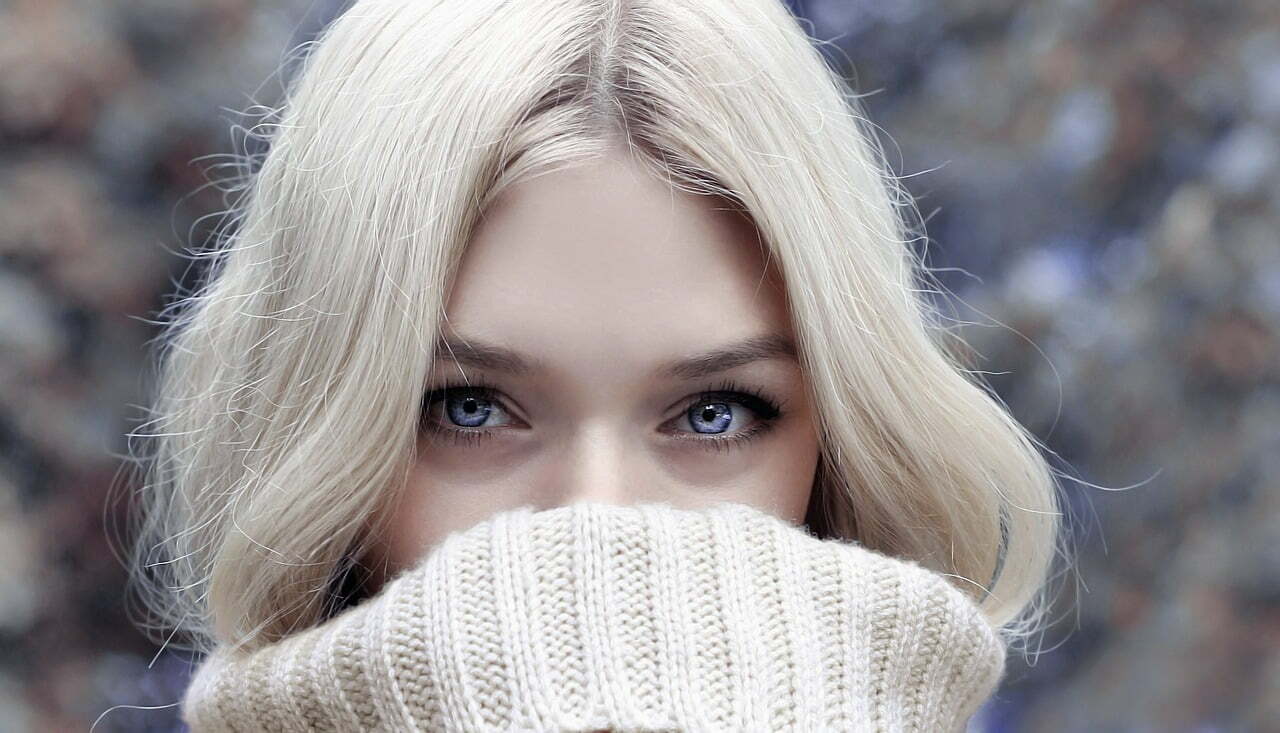 blonde woman with blue eyes