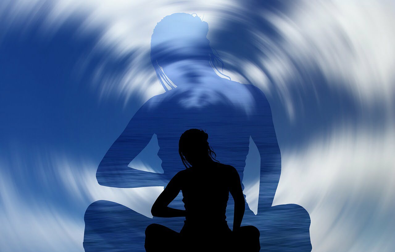 woman sitting shadow blue